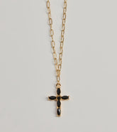 Glam Trend Gemstone Cross Chain Necklace